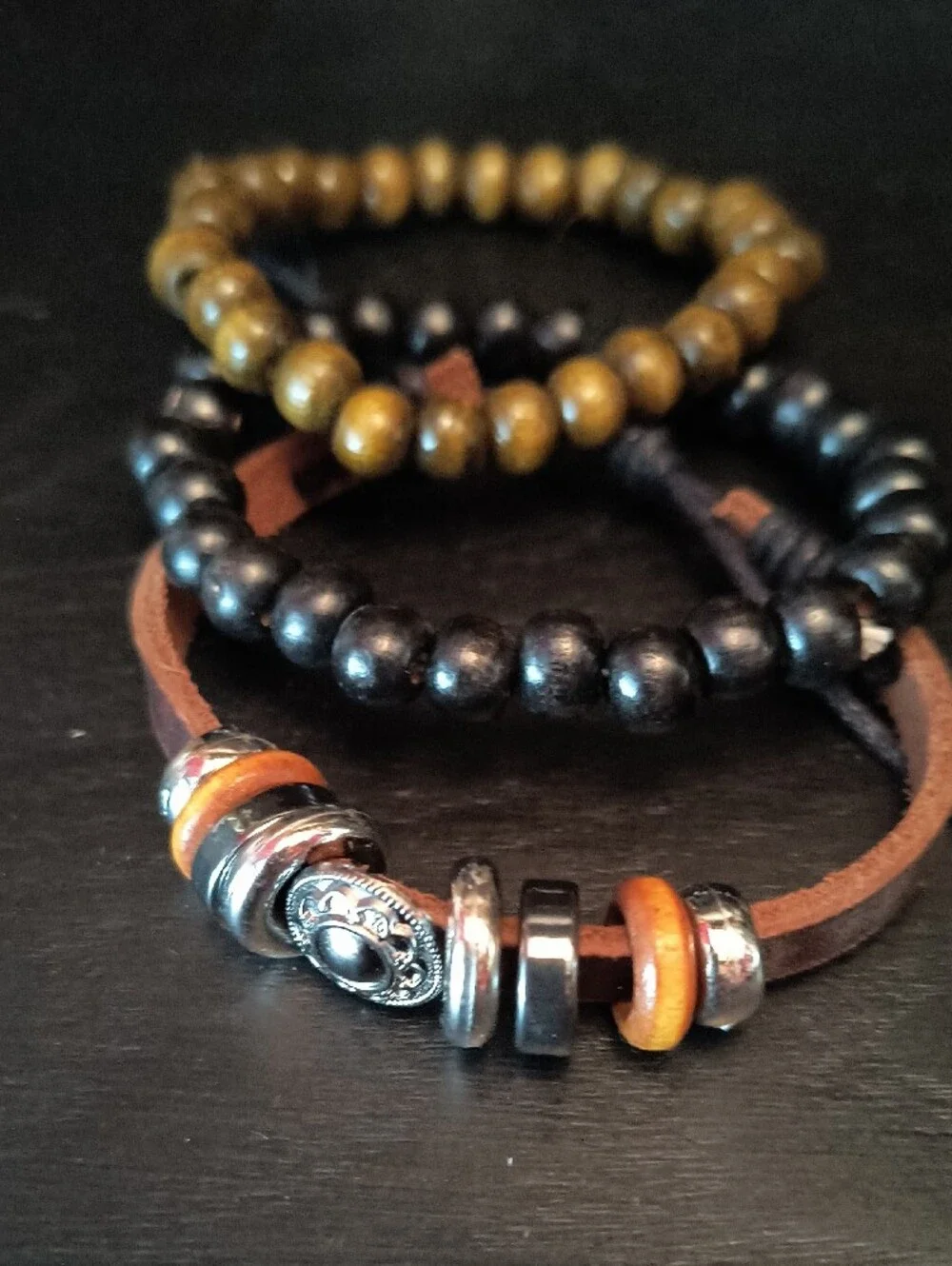 Handmade Layered Beaded Bracelet Set in Black & Brown for Women